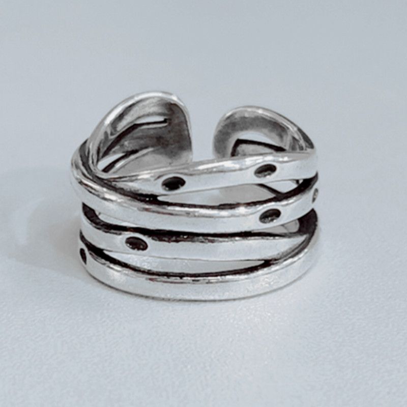 Anello da donna in stile coreano con personalità Mori Thai in argento, aperto, vintage, multistrato, con linea avvolta, gioiello da donna_voghion.com