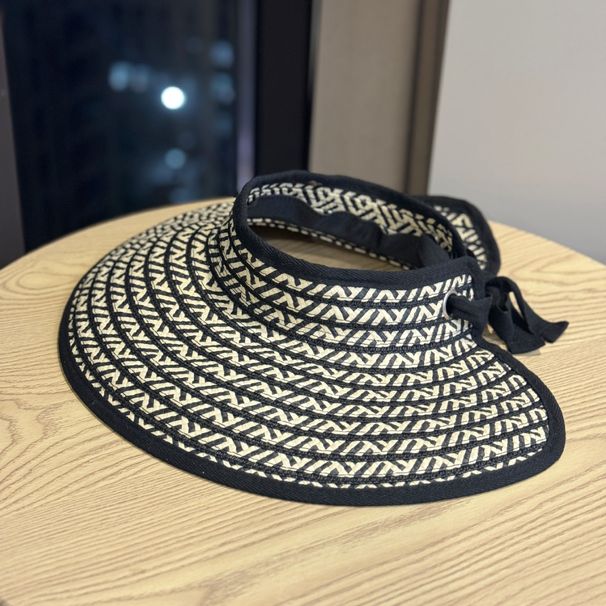 Faltbarer Strohhut für den Strandurlaub für Frauen, Neu 2024, Sommerhut mit leerem Oberteil und großer Krempe, Strohhut_voghion.com