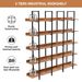 5 Tier Bookcase Home Office Open Bookshelf, Vintage Industrial Style Shelf, MDF Board, Black Metal Frame, Brown_voghion.com