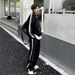 Sports Suit Men's Retro American Heavy Spring And Autumn Sweater Cardigan Jacket Striped Sweatpants Trendy Brand Set Matching_voghion.com