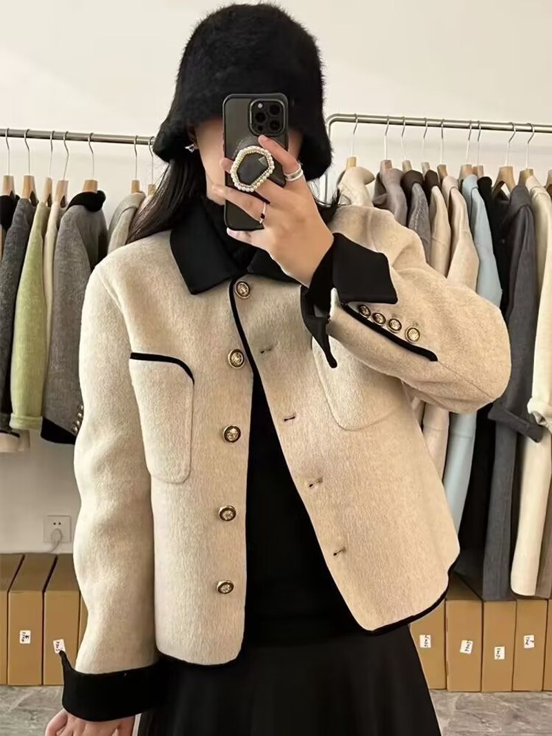 Abbigliamento da donna cappotto corto in lana primavera e autunno nuovo stile moda di fascia alta temperamento bavero top_voghion.com