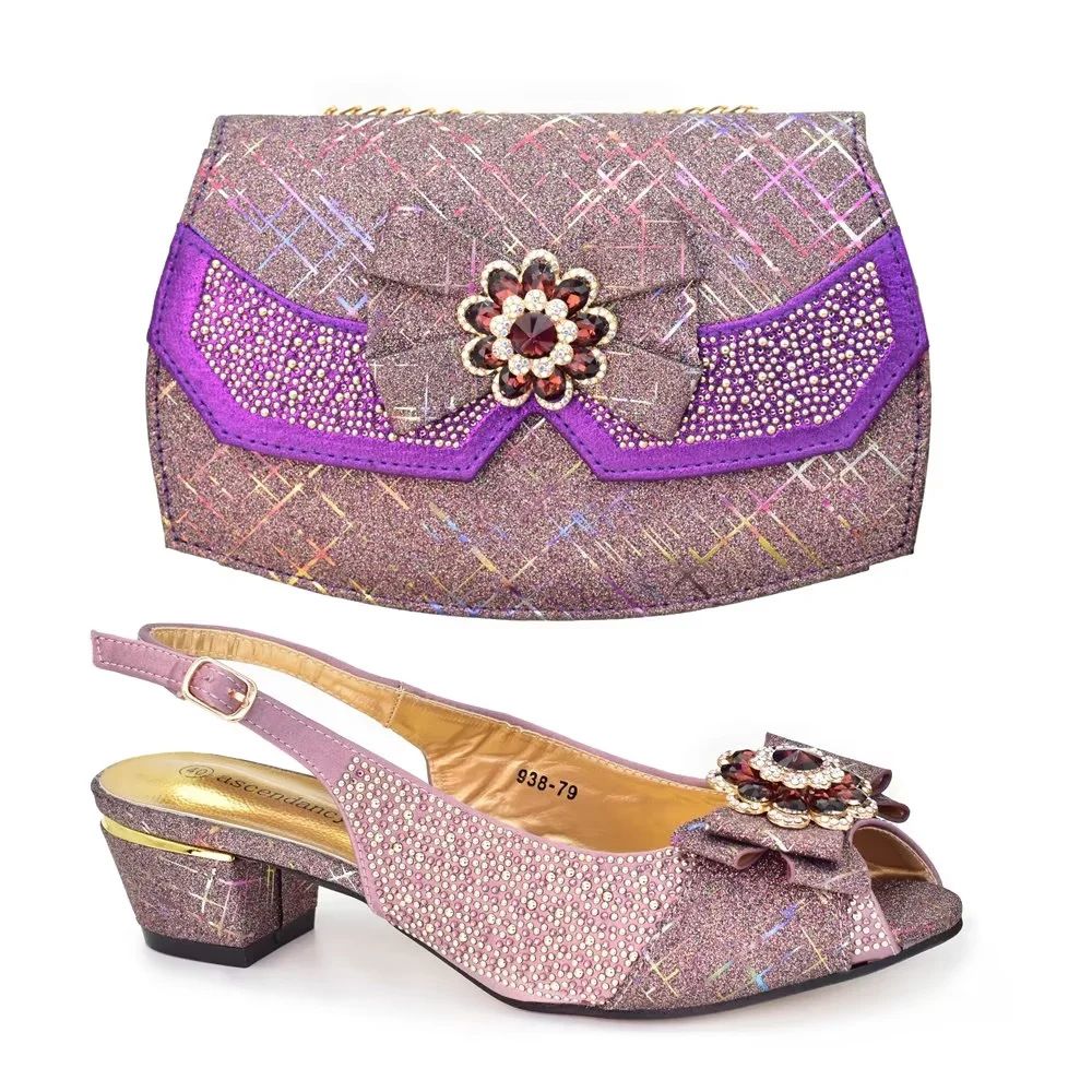 Damen-Schuhtaschen-Set im italienischen Design, Damenschuhe mit passendem Set, Party-Kristalldekorationsstil und Umhängetasche, Farbblockierung_voghion.com