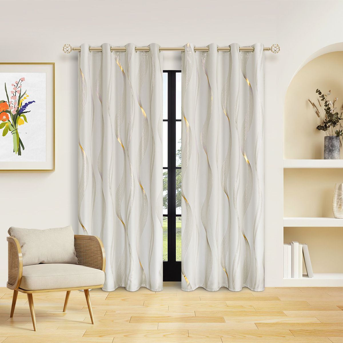 Premium Wave-Pattern Blackout Curtains - High Precision Hot Stamping For Bedroom & Living Room (100% Light Blocking, Thermal Insulated)_voghion.com