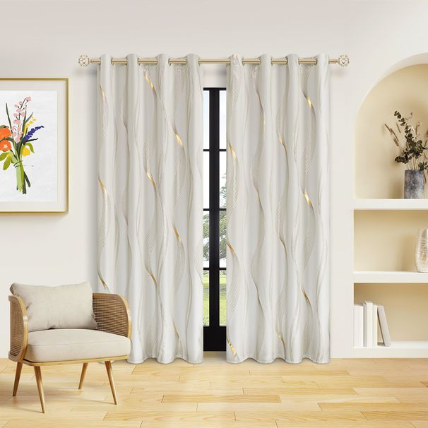 Premium Wave-Pattern Blackout Curtains - High Precision Hot Stamping For Bedroom & Living Room (100% Light Blocking, Thermal Insulated)_voghion.com