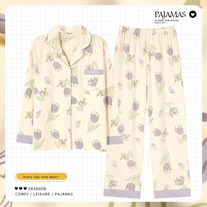 2024 neue frauen Frühling Herbst Pyjamas, Tragen Baumwolle Lange Ärmeln für Casual und Lose Hause Möbel, mit einem Hohen_voghion.com
