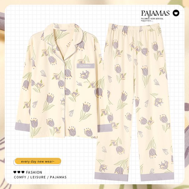 2024 neue frauen Frühling Herbst Pyjamas, Tragen Baumwolle Lange Ärmeln für Casual und Lose Hause Möbel, mit einem Hohen_voghion.com