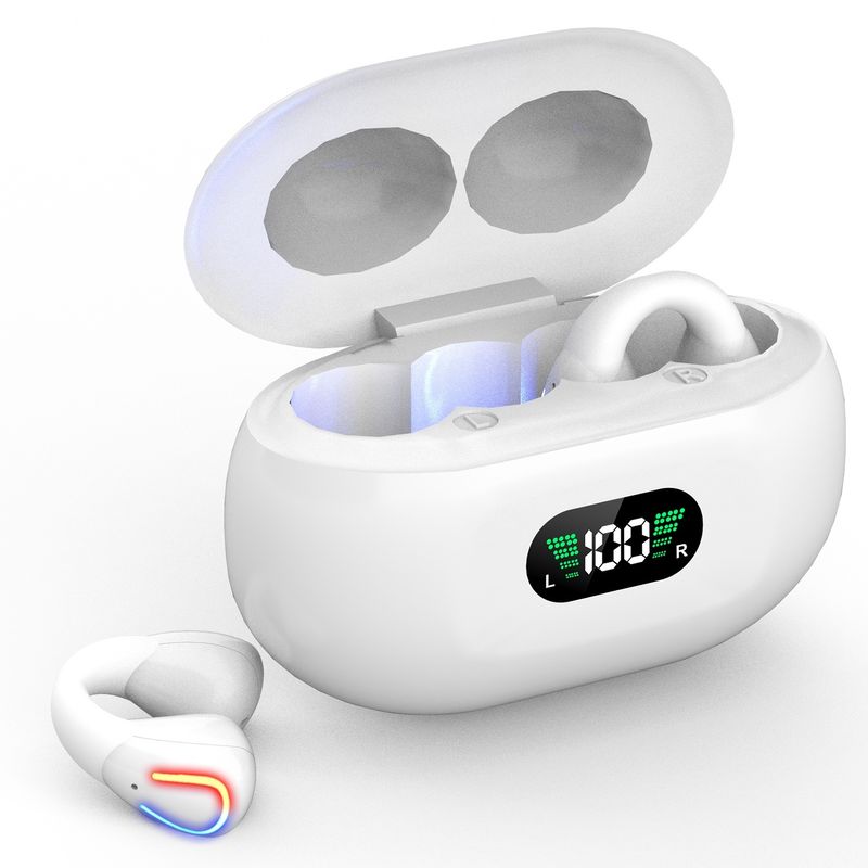 Wireless V5.3 Earbuds Clip-On Open TWS Earphones With Built-In Mic LED Display Charging Case 60H Standby Time IPX3 Waterproof Sweat Resistant Sport Fi_voghion.com