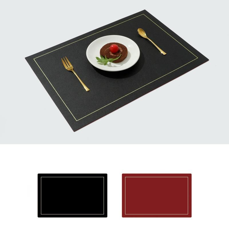 ins Nordic Leather Western Dining Solid Color Square PVC Heat Insulation Waterproof Table Double Layer Plate Mat_voghion.com