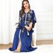 Elegantes besticktes Maxikleid mit langen Ärmeln für Damen – islamische und arabische Mode, Boho-Tribal-Stil, perfekt für dezente Kleidung (Marineblau)_voghion.com