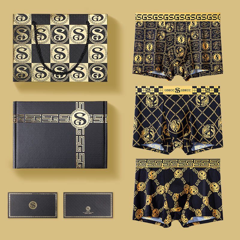 Summer men's underwear breathable thin ice silk trendy print antibacterial top shorts high-end gift box_voghion.com