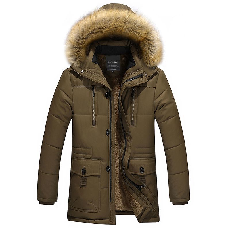 Men's Clothing Raccoon Hair Collar Medium Length Plus Fleece Large Size Hooded Cotton-padded Jacket Dad Coat_voghion.com