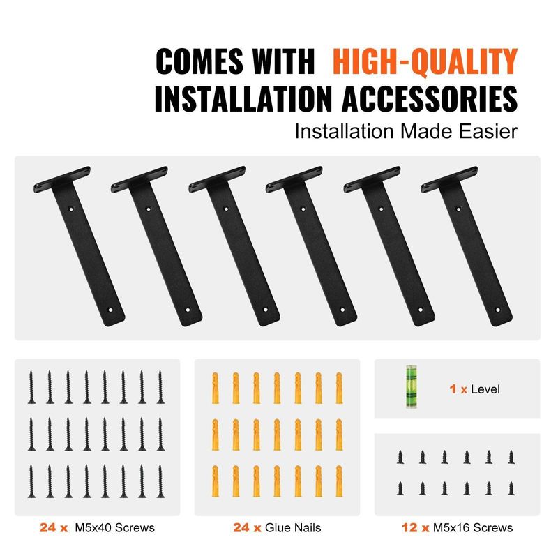 6-Pack Heavy Duty L-Shaped Shelf Brackets, 12" X 4" X 1.6", 5mm Thick Matte Black Steel, 160 Lbs Capacity, For Floating Shelves & Home Storage_voghion.com
