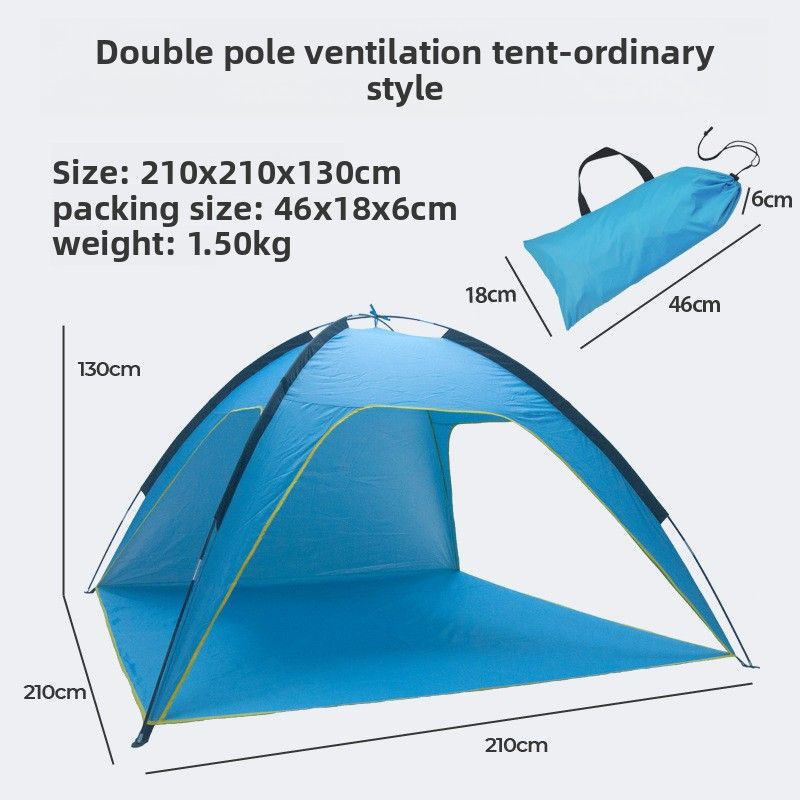 Strand-Polyester, silberbeschichtet, sonnenfest, regenfest, schneller Aufbau, 3-seitige Belüftung, geräumiges großes Außenzelt_voghion.com