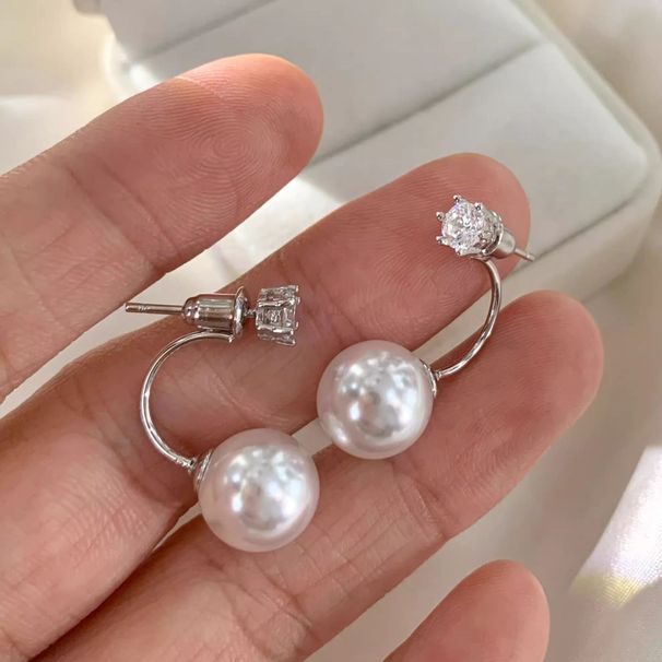 Orecchini eleganti e comodi da indossare, in stile celebrità, con doppia perla bianca australiana e design pendente sul retro, per le donne._voghion.com