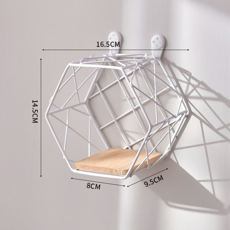 Wall Shelf Set - No Drill Floating Shelves For Bedroom & Living Room, Metal Wall Mounted Storage Decor With Modern Geometric Design_voghion.com