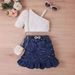 Moeder & Kinderen Kinderkleding Meisjes Effen Kleur Vest Mouwloos Top Denim Open Zak Geplooide Rok Pak Riem_voghion.com