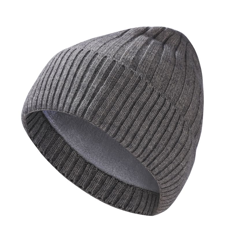 2024 Nouveau chapeau tricoté épais d'automne et d'hiver pour hommes et femmes, chapeau en laine en peluche de couleur unie avec panneau léger simple_voghion.com