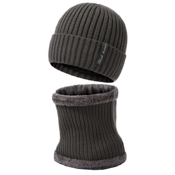 Warme Strickmütze Schal Herren plus Samt dicke Wollmütze Pullover Nackenschutz zweiteiliges Set_voghion.com