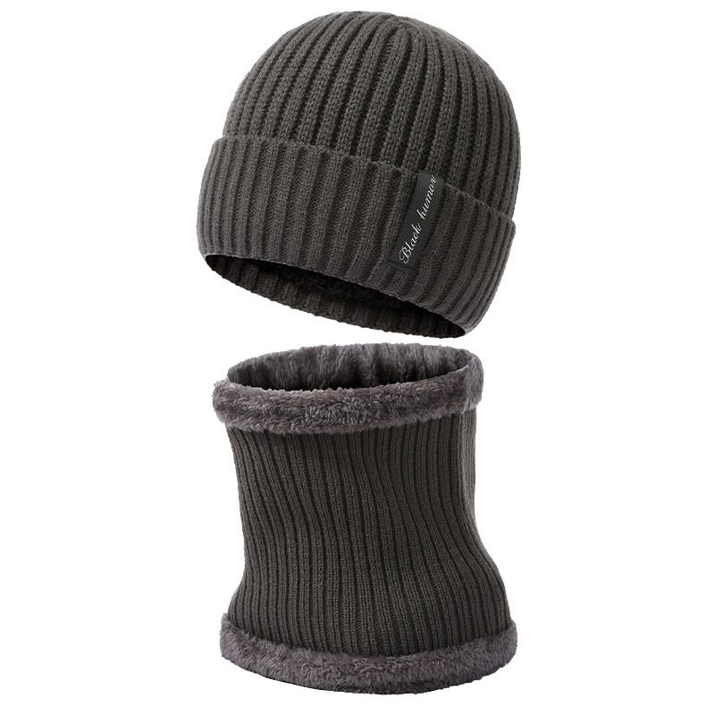 warm knitted hat scarf men plus velvet thick wool hat pullover neck protection two piece set_voghion.com