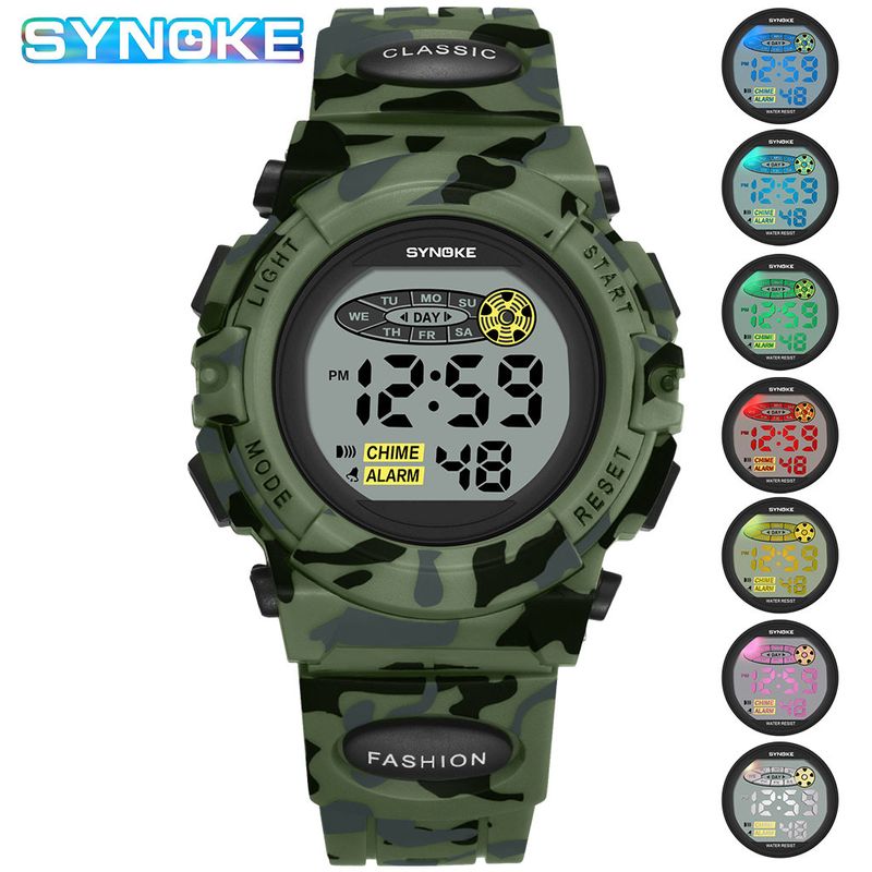 Unisex Digital Sports Watch With Camouflage Design, Multi-Color Night Light, Waterproof, Lightweight & Durable For Kids And Adults_voghion.com