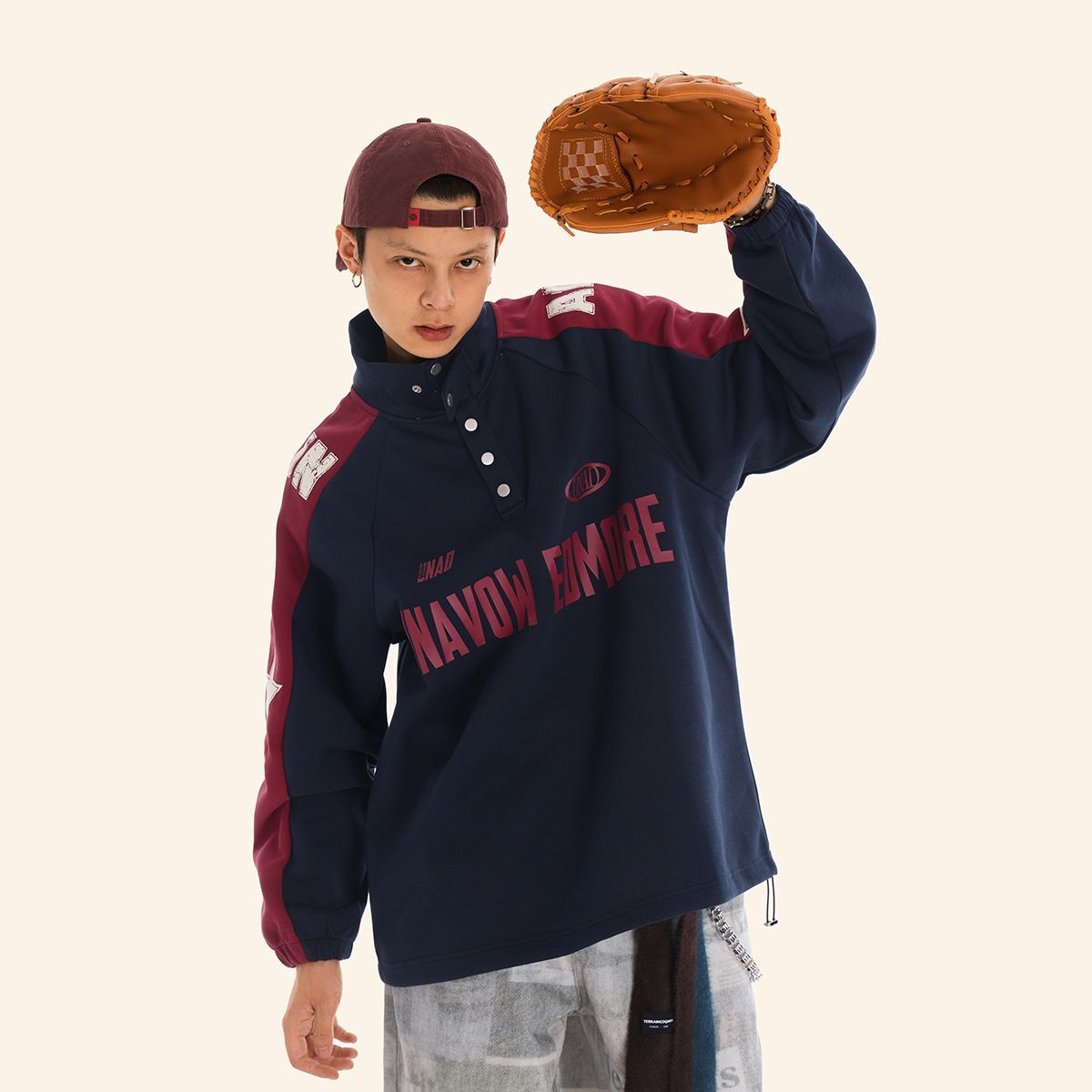 Felpa con collo alto e bottoni patchwork in stile americano Arc Atelier per uomo, nuova maglia semi-alta larga autunnale_voghion.com