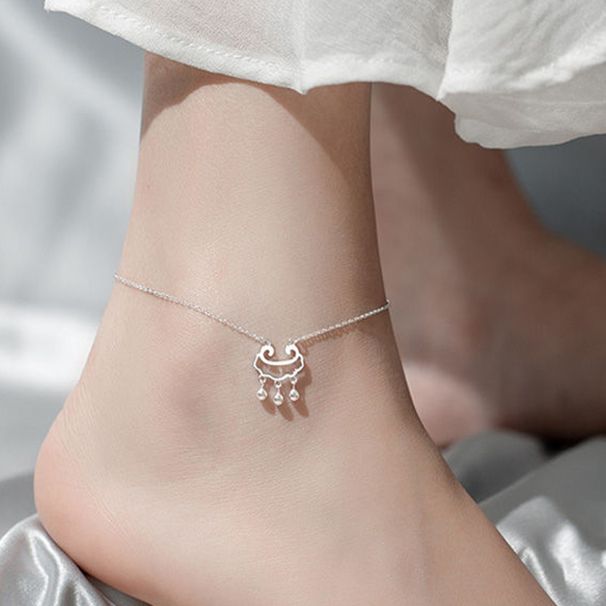 Cavigliera con campanella e nappa in stile coreano e giapponese, in argento, con lucchetto a lunga durata, per donne, semplice e elegante, Internet_voghion.com