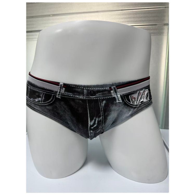 LuvBox Wholesale Inner Cool Herren-Badeslips aus Eisseide mit niedrigem Bund und formender Wirkung, Denim-Print_voghion.com