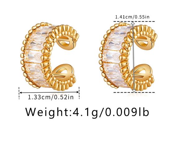 Ouerklammeren ageleet mat Zirkon véierfaarwege Temperament Ouerklammeren ouni Ouerlächer verkoffert K Echtgold C-fërmeg liicht Luxus Ouerréng_voghion.com