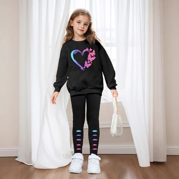 Mother & Kids INS - Set da 2 pezzi per ragazze e leggings con stampa a farfalla e felpa a maniche lunghe, per attività all'aria aperta e tempo libero_voghion.com