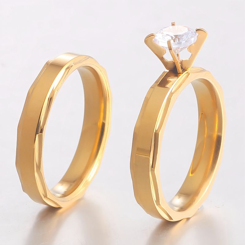 Anello da uomo in acciaio inossidabile con diamante color oro, con poligono piatto, per donna, gioielli personalizzati, accessori per coppie_voghion.com