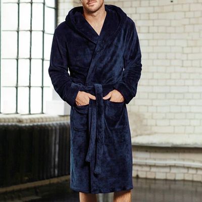 Men's Clothing warm men's large size thickened hooded patch pockets extended winter long sleeved solid color nightgown_voghion.com