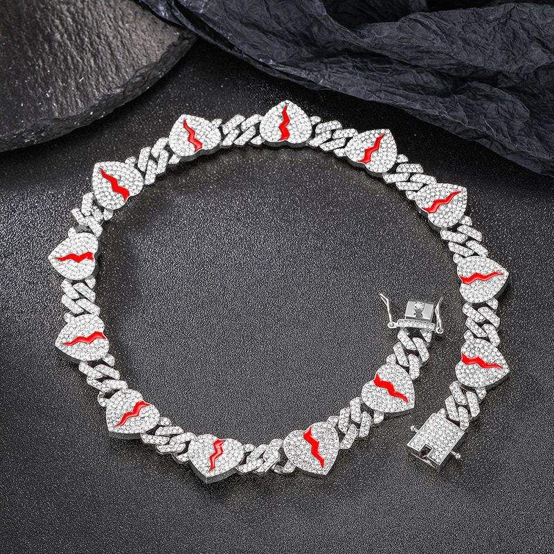 Personalisierte neue Liebe kubanische Kette Legierung Diamant Zubehör rot Riss Nische Hip Hop Zubehör_voghion.com