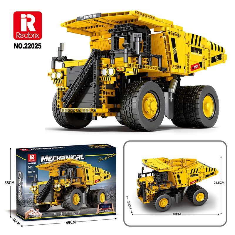 Cross Border Reobrix22025 Tecnologia Bloco de Construção Engenharia Mineração Caminhão Basculante Modelo Quebra-cabeça Montagem Brinquedo Controle Remoto_voghion.com