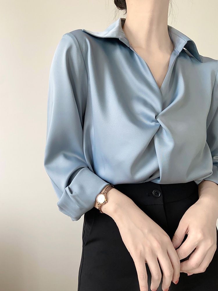 Camicia in raso di acetato di alta qualità, super bella, per donna in estate, dal temperamento unico e squisito, design professionale per camicie._voghion.com