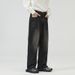 Men's Clothing Straight Half Elastic Waist Jeans Washed Vintage Wide Leg Long Pants_voghion.com