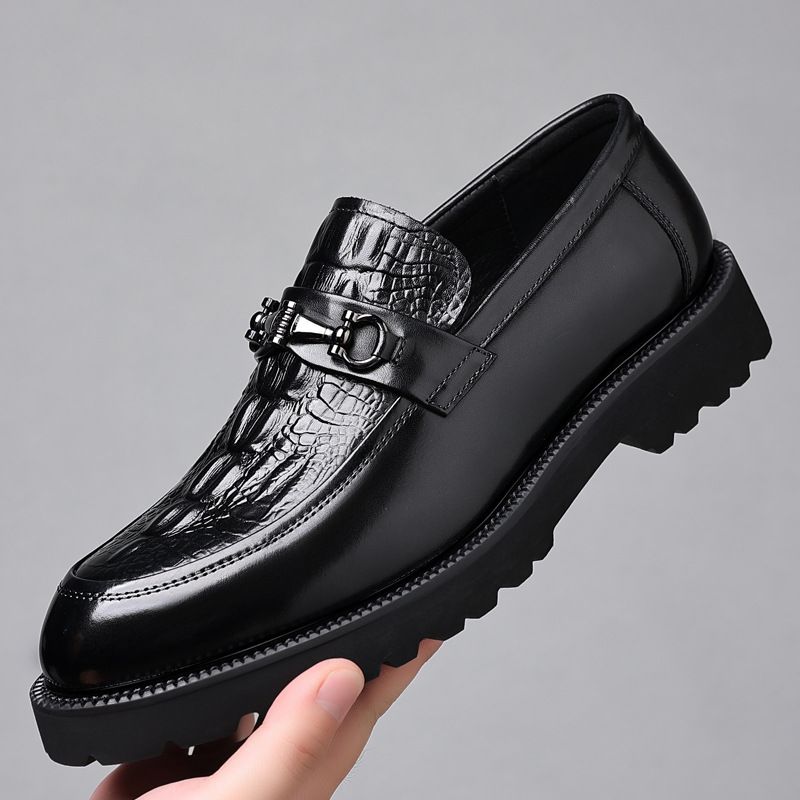 Spring New Genuine Business Casual Leather Crocodile Pattern British Formal Men's Shoes Lefu_voghion.com