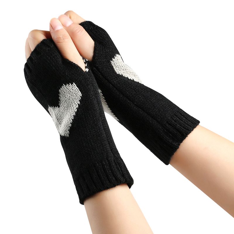 Unisex Short half finger knitted gloves Student office typing heart cuff wool warm love fingerless gloves_voghion.com