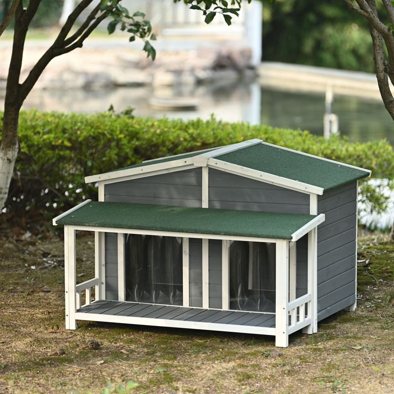 GO 47.2" Large Wooden Dog House Outdoor, Outdoor & Indoor Dog Crate, Cabin Style, With Porch, 2 Doors_voghion.com