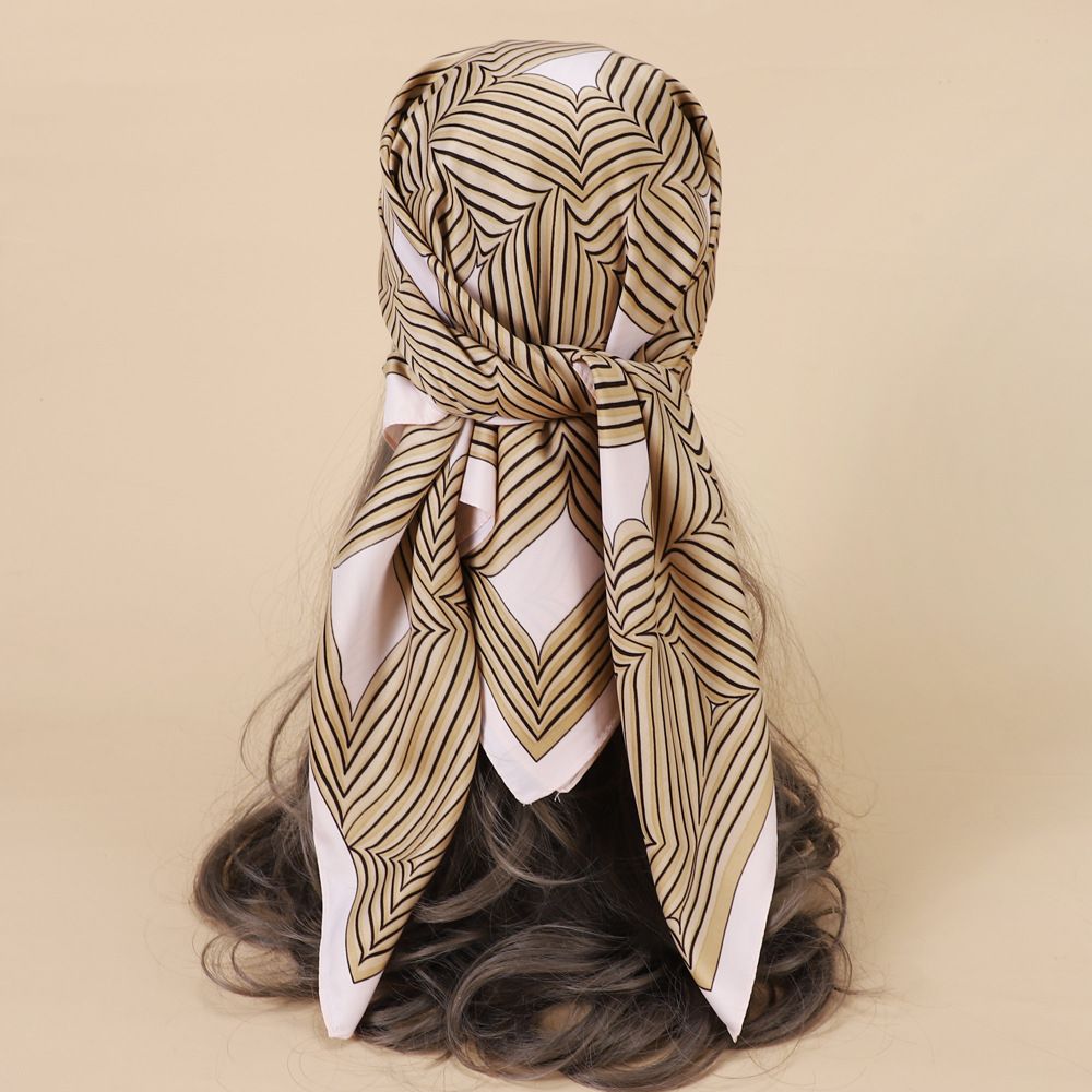 New 90cm Large Square Thin Shawl Stripe Splicing Fashionable Simple Lightweight Breathable Silk Scarf_voghion.com