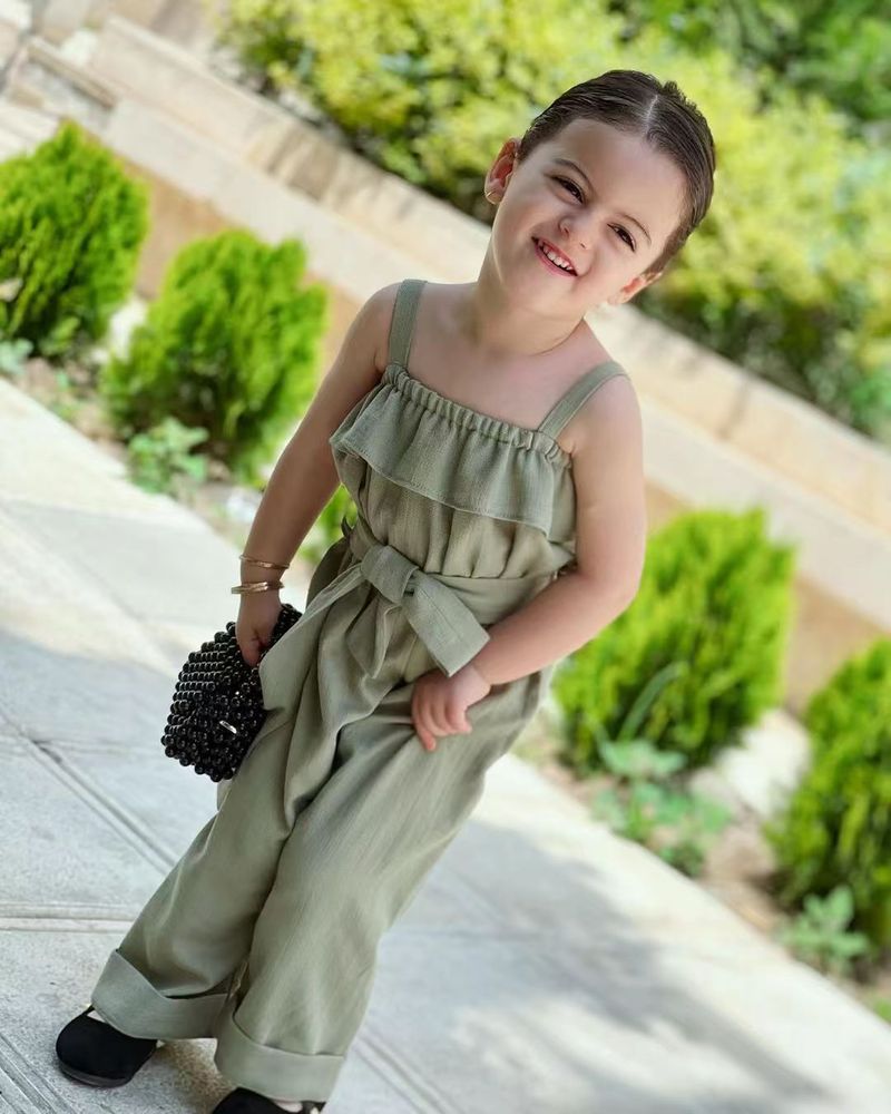 Kids’ Clothing New Girls Cotton And Linen Solid Color Sleeveless Tie Waist Jumpsuit Wide Leg Pants Ins_voghion.com