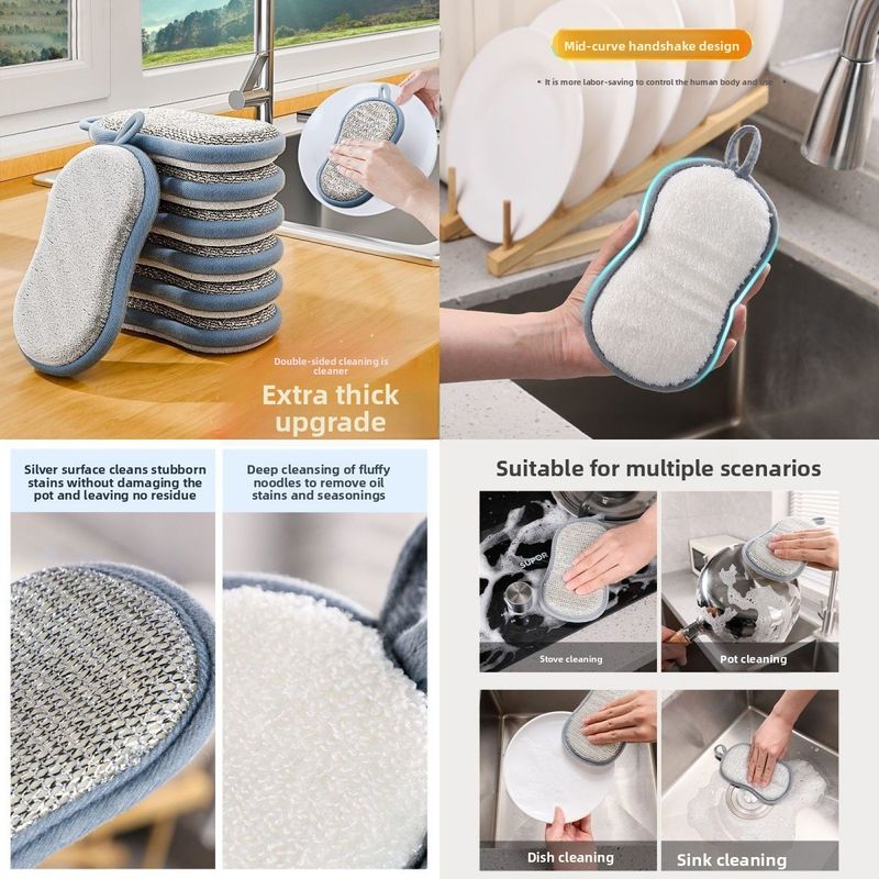 Powerful Stain Removal Double-Sided Sponge Oil-Stained Magic Kitchen Cleaning Cloth Steel Wool Special Dishwashing_voghion.com