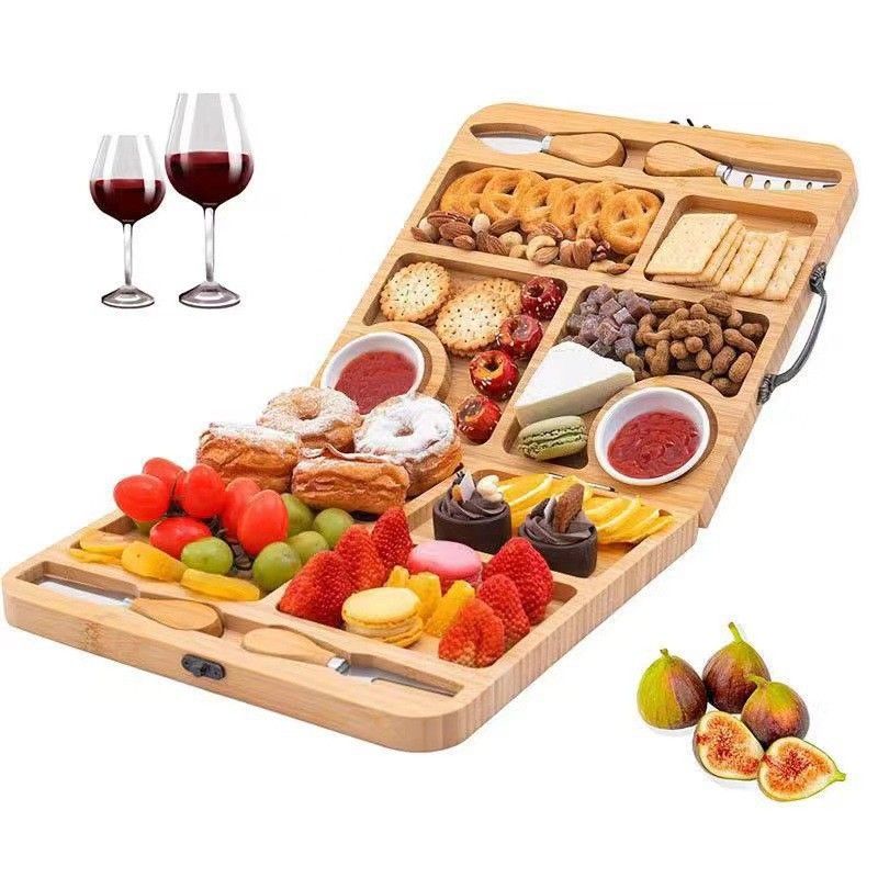 Modern Square Wooden Cheese Board – Foldable Serving Tray For Fruits, Bread & Charcuterie, Compact Storage Design_voghion.com