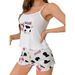 Pyjama doux à imprimé animal pour femme, short sans manches à motif vache, tenue de détente confortable deux pièces_voghion.com