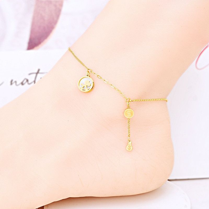 Titanium Steel Shell Pony Tassel Money Bag Pendant Lucky Anklet_voghion.com
