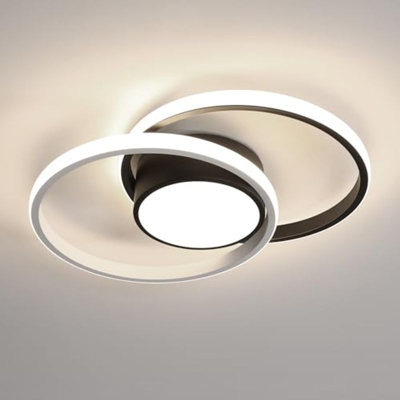 GOECO Doppelkreis-Deckenleuchte, Aluminium, Farbe Schwarz + Weiß, Größe 40 x 28,5 cm, 42 W, neutrales Licht, 4500 K, 220 V_voghion.com