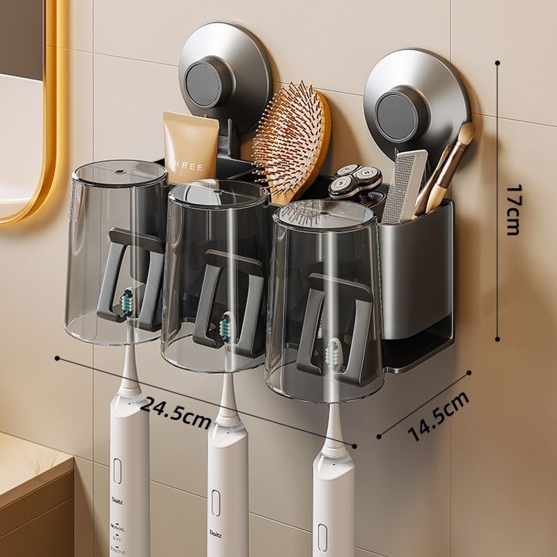 Punch Free Toothbrush Rack Bathroom Multi Function Mouthwash Cup Storage Wall Mounted Toothbrush Storage Rack_voghion.com