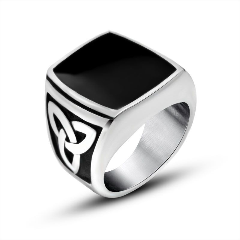 Anello da uomo in acciaio e titanio con goccia di olio a forma di triangolo in resina e pollice, molto venduto_voghion.com