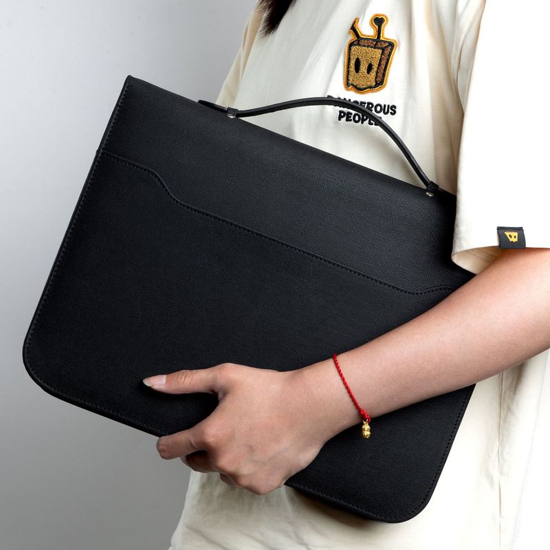 A4 leather business folder with calculator folder four hole binder multi function portable zipper manager folder_voghion.com