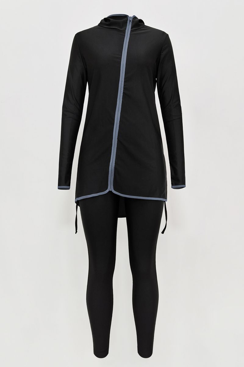 Women's Clothing Conservative Full Coverage Hooded Collar Beach Sunscreen Two Piece Swimsuit Tight Fitting Hot Spring Zipper Sports Swimsuit_voghion.com
