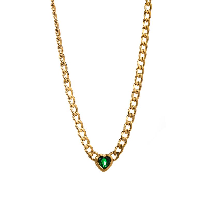 Collana con cuore di nicchia di lusso leggero in acciaio inossidabile con celebrità di Internet, ZN0249, personalità semplice cubana, mantenimento del colore_voghion.com